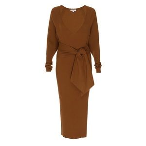 Good American - Belted Rib Knit Sweater Dress in Sepia - Size 1/2 (Sm/Med)